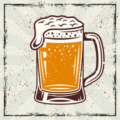 Beer mug vintage vector colored banner with grunge textures scratches 