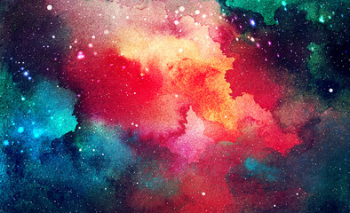 Vector cosmic illustration. Beautiful colorful space background. Watercolor Cosmos