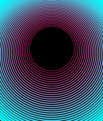 Abstract.  Colorful geometric dynamic on black background.  Design element in concept of music, party, technology, modern. Vector.