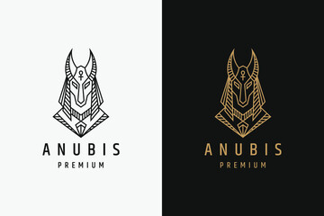 Luxurious anubis mono line logo icon design template Premium Vector 