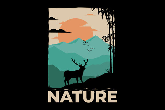 T-shirt nature deer mountain bomboo