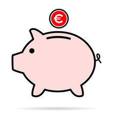 Piggy bank flat icon, sign vector with euro web symbol. Money income, economic graphic button