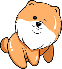 Vector illustration of Cute cartoon character Pomeranian dog puppy, isolated on white background.