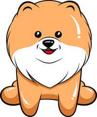 Vector illustration of Cute cartoon character Pomeranian dog puppy, isolated on white background.
