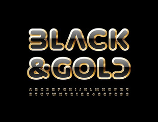 Vector Black and Gold Alphabet. Luxury futuristic Font. Premium style Letters and Numbers set