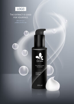 Design cosmetics product advertising on black background. Vector illustration