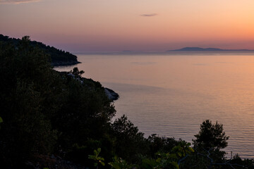 Beautiful sunset on Korcula Island, Croatia.