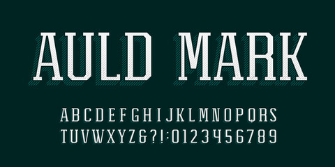 Auld Mark alphabet font. Vintage letters, numbers and symbols. Stock vector typescript for your typography design.