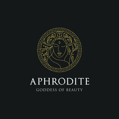 Monoline aphrodite greek women goddess of beauty with decorative circle illustration Premium Vector   - obrazy, fototapety, plakaty