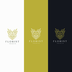 Luxurious floral with line style logo icon design template Premium Vector  