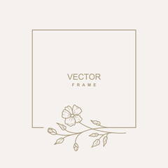 Elegant hand drawn floral frame. Logo template in minimal style with flowers.Botanical trendy vector illustration for labels, 
branding business identity, wedding invitation. Vector illustration