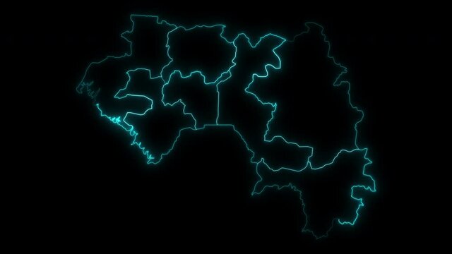 Animated Outline Map of Guinea with Regions