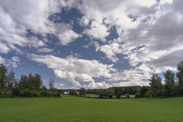 Fototapeta na wymiar Green pastures of Toten, Norway.