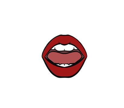 illustration  open mouth red lips on white background sexy feminine talk 