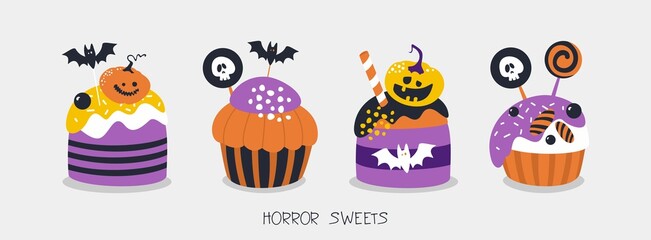 Horror sweets. For the design of invitations, posters for Halloween. Vector illustration.
