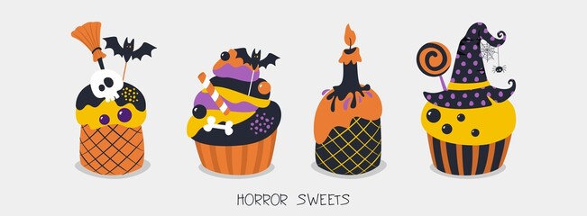 Horror sweets. For the design of invitations, posters for Halloween. Vector illustration.

