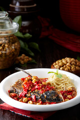 Delicious Chinese cuisine, sauteed fish head with pickled peppers