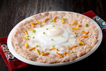 Delicious Chinese food, steamed eggs with Cordyceps flower