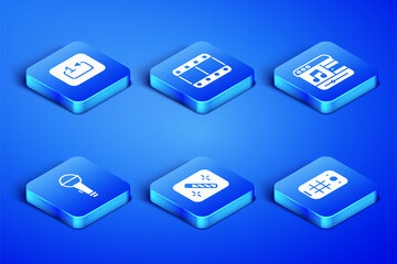 Set Selfie on mobile, Repeat track music player, Photo retouching, Microphone, Play video and Music icon. Vector