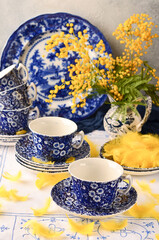 Porcelain with a blue pattern