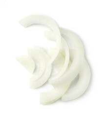 Fototapeta na wymiar Sliced onion rings isolated on white background. Ingredients for cooking.