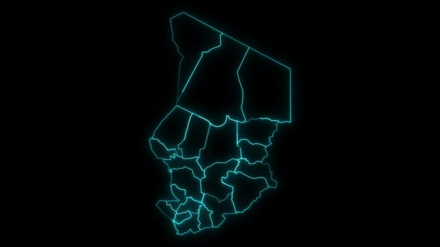 Animated Outline Map of Chad with Regions