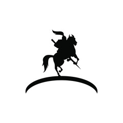 Combat-ready knight equestrian silhouette vector logo