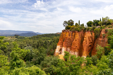 The ochre cliffs of the village of Roussillon in Luberon, Provence, south of France