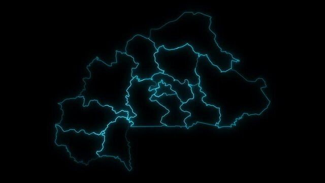 Animated Outline Map of Burkina Faso with Regions