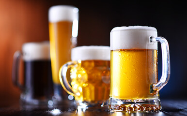 Composition with glasses of beer of various kinds