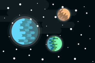 Obraz na płótnie Canvas Vector flat space design background. Cute template with Planets, Stars in Outer space.