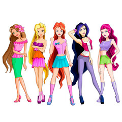 Obraz premium Vector illustration of a girl model looks characters in fashionable clothing