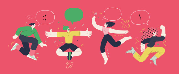 Happiness - happy people jumping in the air cheerfully