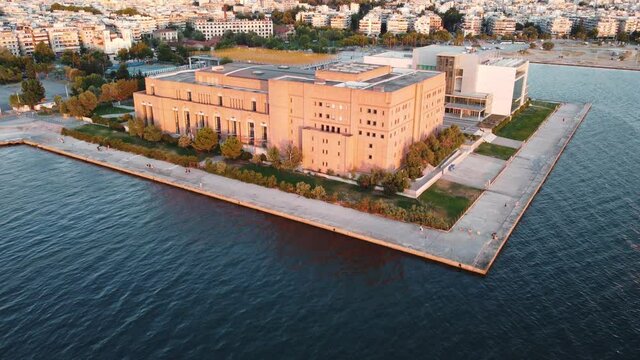 Aerial View of Concert Hall in Thessaloniki city, Greece