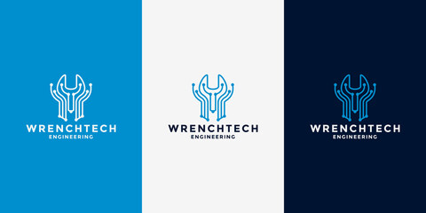 Naklejka premium creative wrench tech logo design template for your mechanical and equipment shop