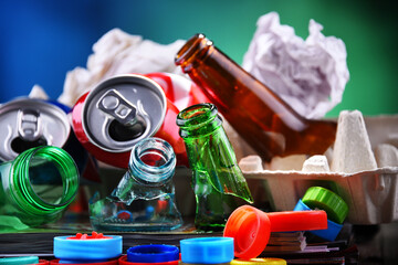 Recyclable garbage consisting of glass, plastic, metal and paper