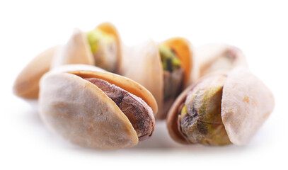 Composition with pistachios in the shells isolated on white
