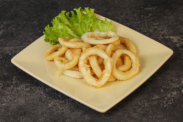 Roasted squid rings with salad