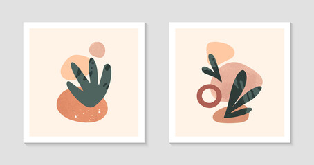 Set of modern abstract vector illustrations with organic various shapes and textures.Boho watercolor wall art decor.Trendy designs perfect for banners;social media,invitations,covers,wallpaper.