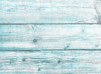 Trendy watercolor blue wood background. Vintage light blue wood pattern of pine board with knots. Rustic blue washed wood texture. 
