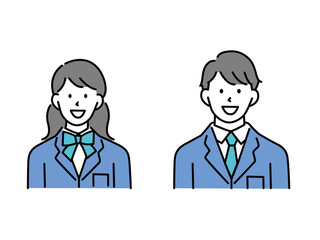 女子高生、高校生のイラスト(中学、高校、卒業、勉強、受験、10代、制服) Illustrations of high school girls and high school students . junior high school, high school, graduation, study, entrance examination, teens, uniforms.