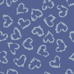 Leopard heart seamless pattern. Vector animal print. Light blue spots on blue background. Jaguar, leopard, cheetah, panther fur. Leopard skin imitation can be painted on clothes or fabric.