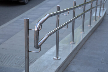 Naklejka premium The railing is made of nickel-plated steel.Improvement of the city.