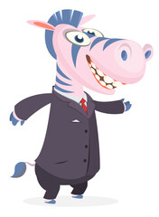 Cartoon funny smiling zebra wearing toxedo or business suit.  Vector illustration isolated © drawkman