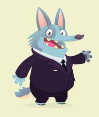 Cartoon funny smiling pig wearing toxedo or business suit.  Vector illustration isolated