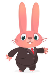 Cartoon funny smiling bunny rabbit wearing toxedo or business suit.  Vector illustration