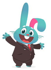 Cartoon funny smiling bunny rabbit wearing toxedo or business suit.  Vector illustration