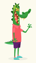 Cartoon funny and happy crocodile wearing modern fancy style clothes