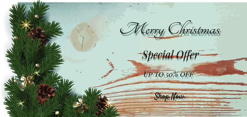 christmas background with fir branches and snow