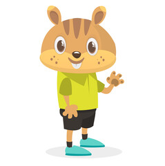 Cartoon funny and happy hamster  wearing modern fancy style clothes. Vector illustration isolated.